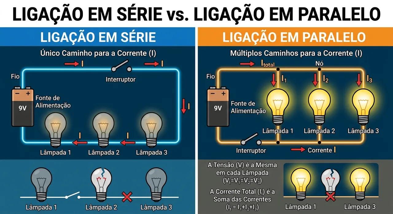 Qual a diferença entre Ligação em Série vs. Ligação em Paralelo