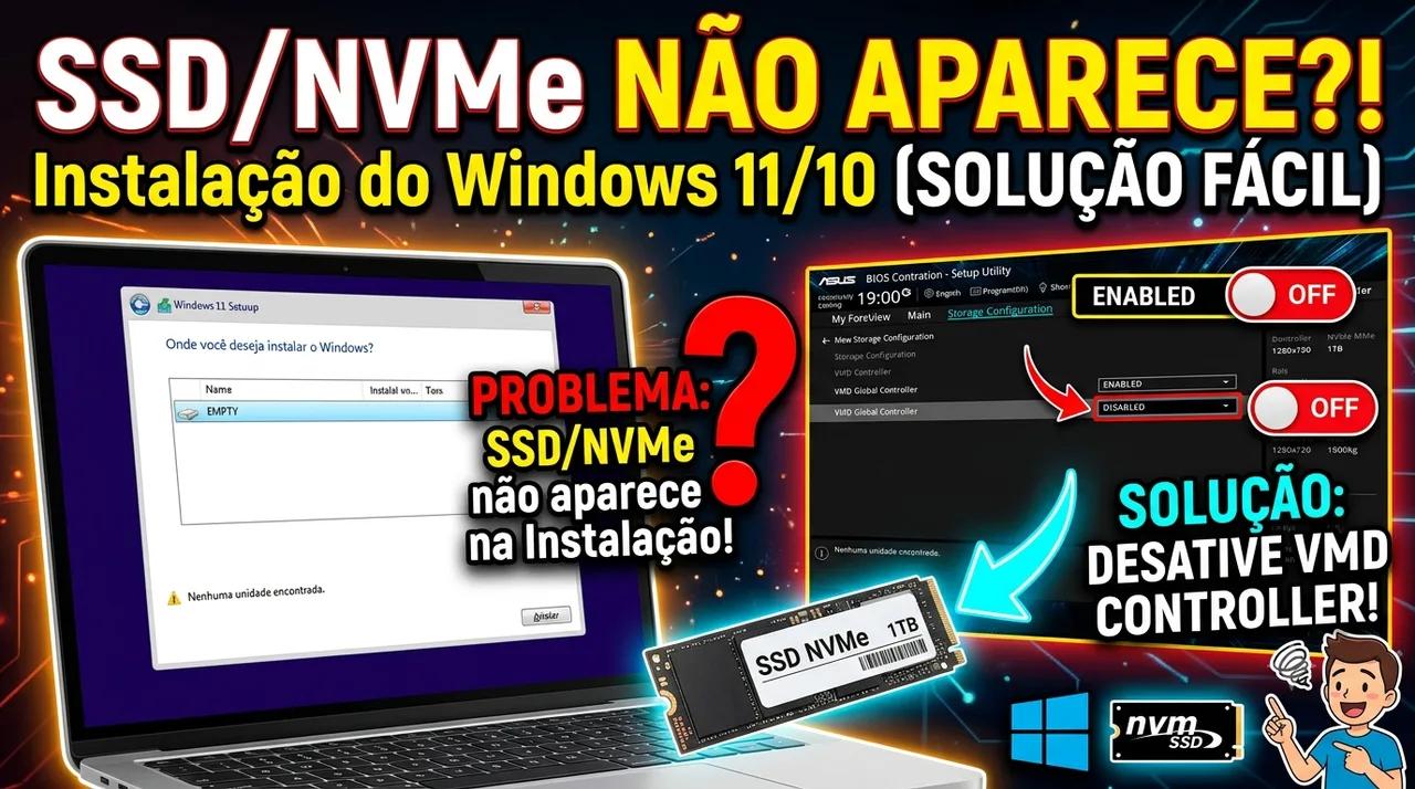SSD/Nvme não aparece durante a instalação do Windows (Desative o VMD Controller)