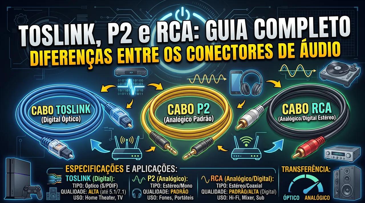 TOSLINK, P2 e RCA: Diferenças entre os Conectores de Áudio