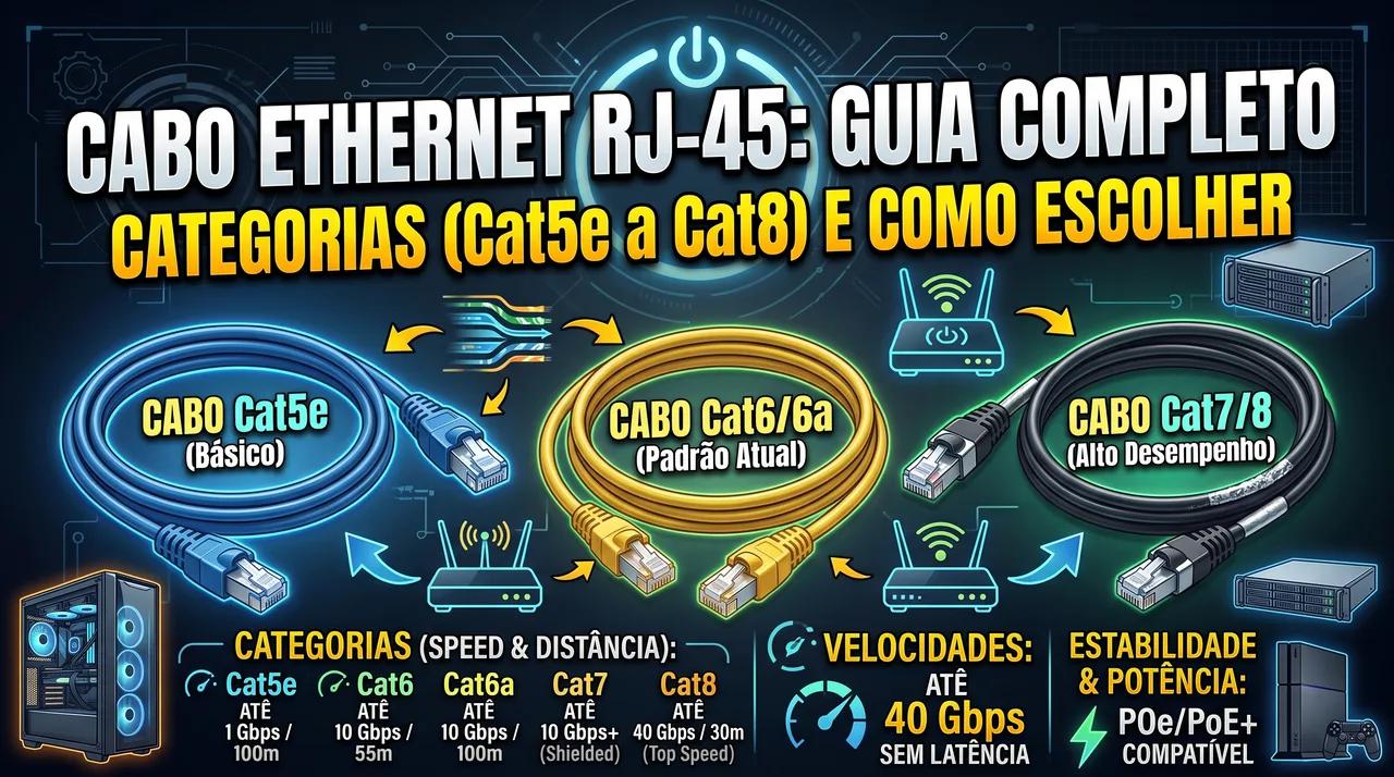 Cabo Ethernet RJ-45: Categorias (Cat5e a Cat8) e Como Escolher