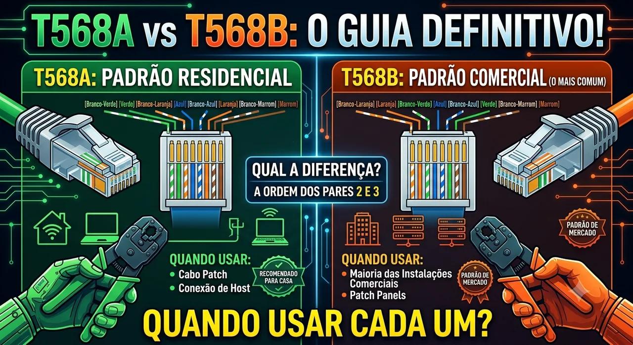 Padrão de Crimpagem T568A x T568B: Qual a Diferença e Quando Usar Cada Um