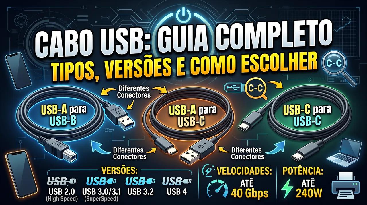 Cabo USB (A-B, A-C, C-C): Tipos, Versões e Como Escolher