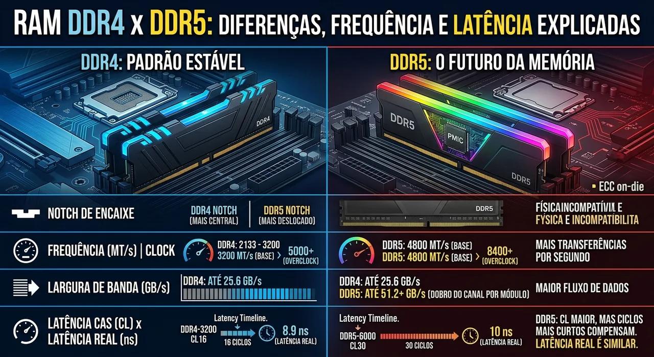 RAM DDR4 x DDR5: Diferenças, Frequência e Latência Explicadas