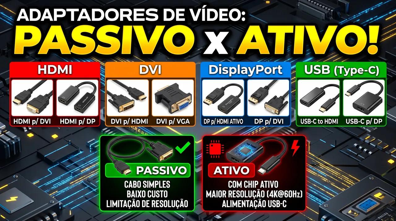 Adaptadores HDMI, DVI, DisplayPort e USB: Passivo x Ativo
