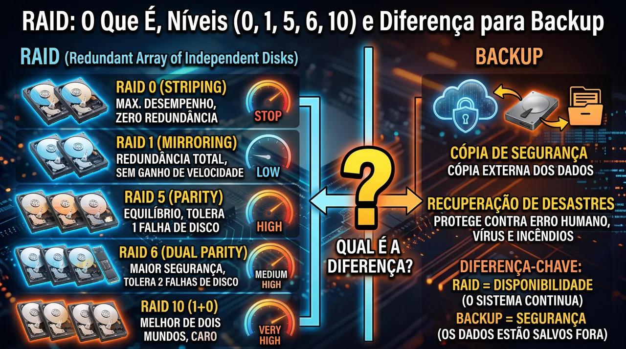 RAID: O Que É, Níveis (0, 1, 5, 6, 10) e Diferença para Backup