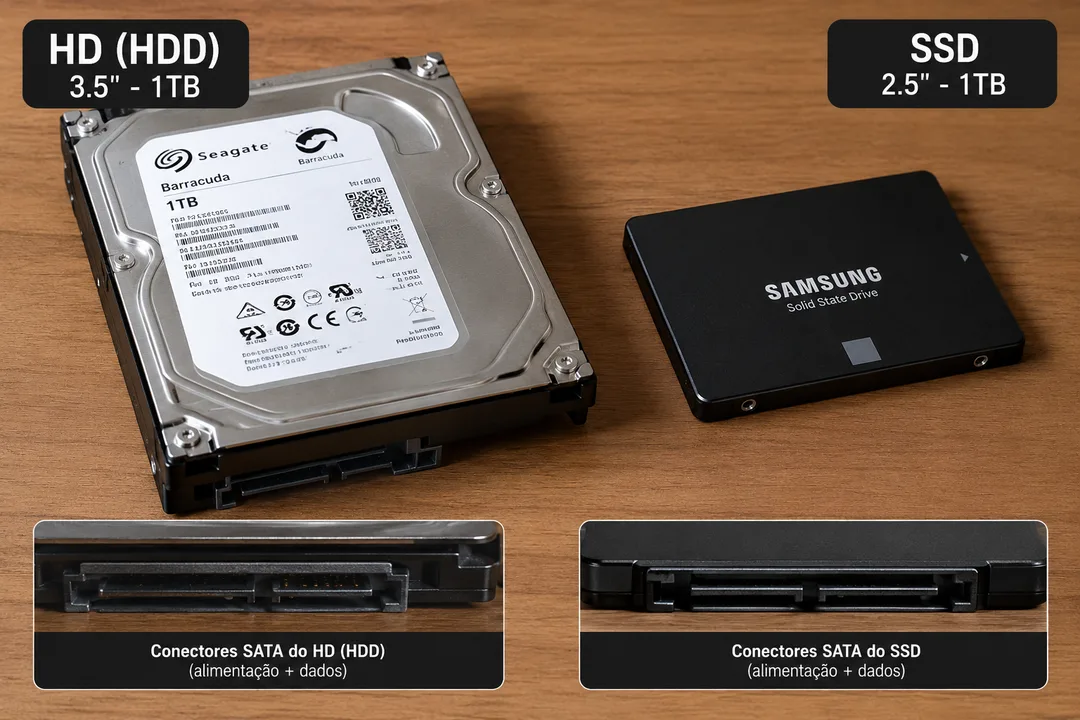Imagem ilustrativa de um HD e um SSD