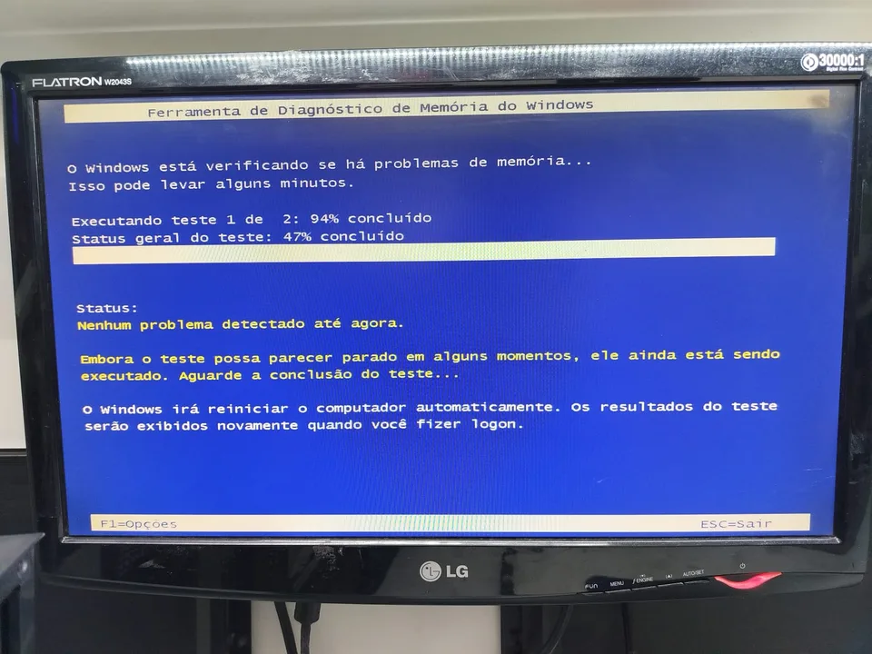 Imagem de demonstração Ferramenta de Diagnóstico de Memória do Windows
