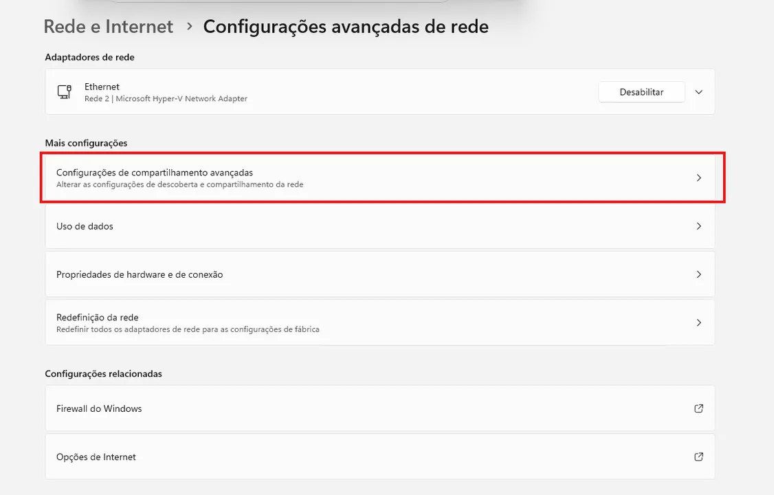 Configurações de compartilhamento avançadas