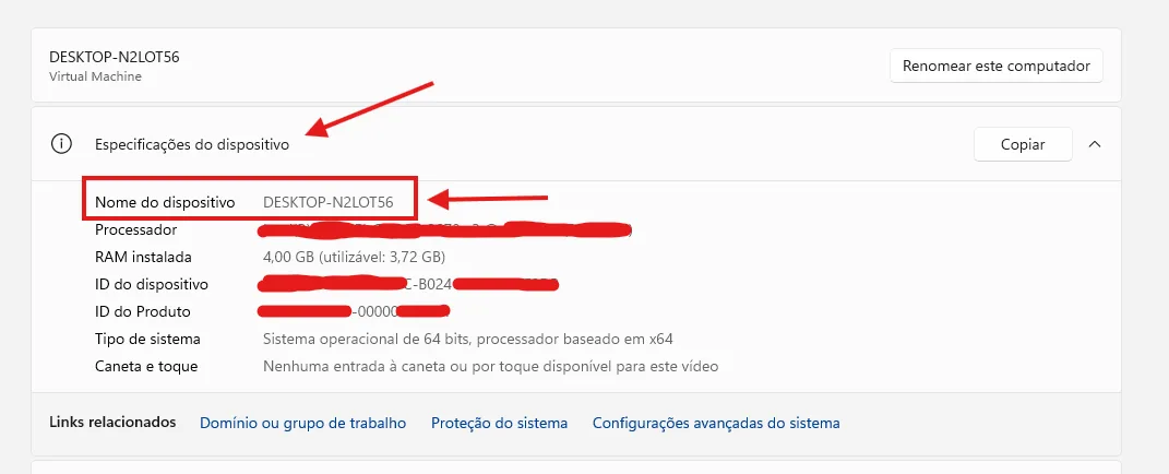 Especificações do dispositivo