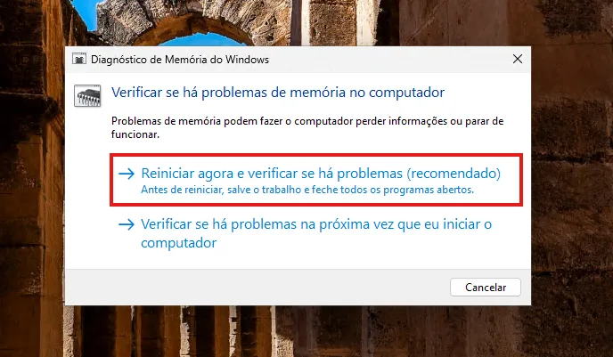 Reiniciar agora e verificar se há problemas