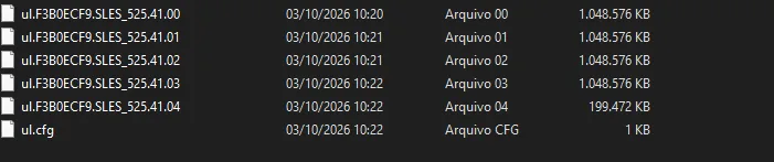 Arquivos do jogo gravados na pasta raiz do pendrive após o USBUtil